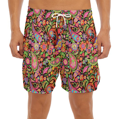 Colorful Hippie Peace Signs Print Men's Split Running Shorts