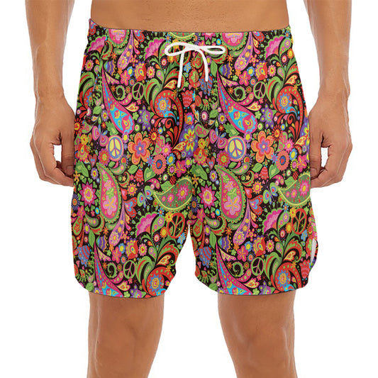Colorful Hippie Peace Signs Print Men's Split Running Shorts