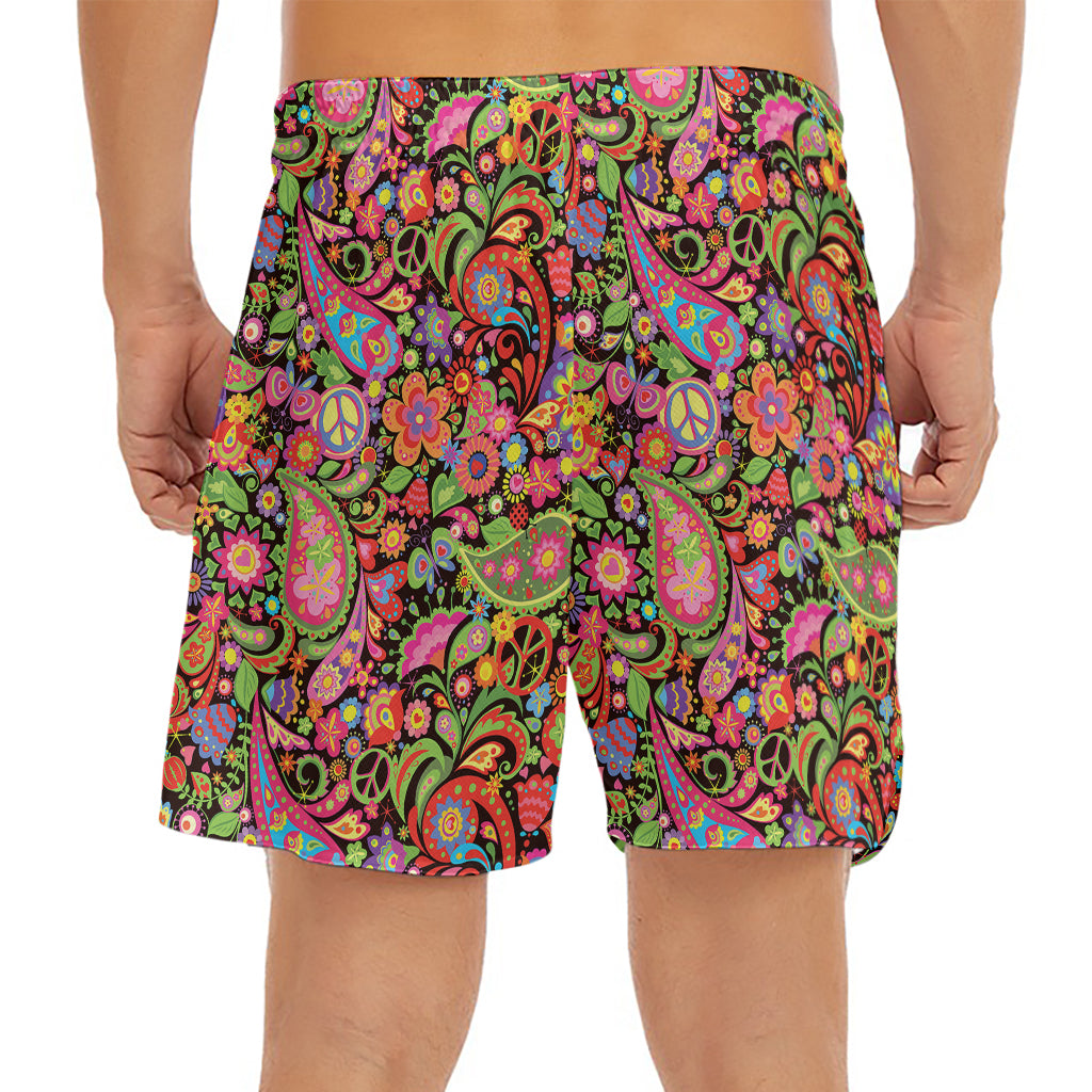 Colorful Hippie Peace Signs Print Men's Split Running Shorts