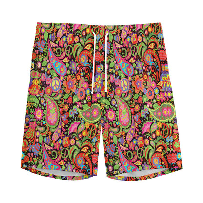 Colorful Hippie Peace Signs Print Men's Sports Shorts