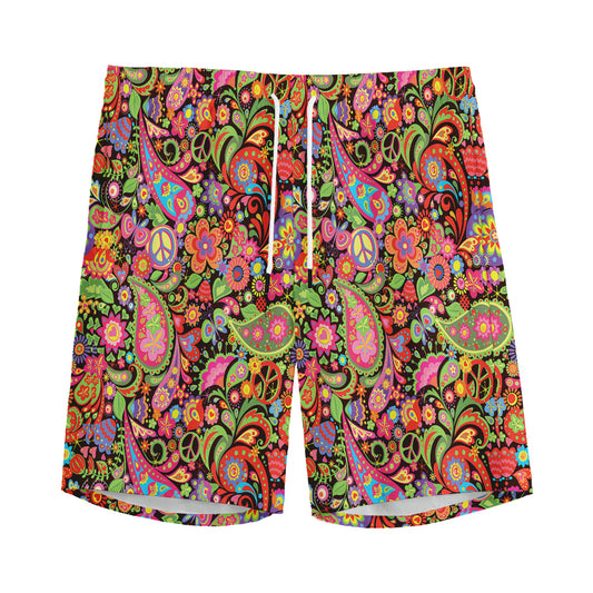 Colorful Hippie Peace Signs Print Men's Sports Shorts