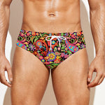 Colorful Hippie Peace Signs Print Men's Swim Briefs