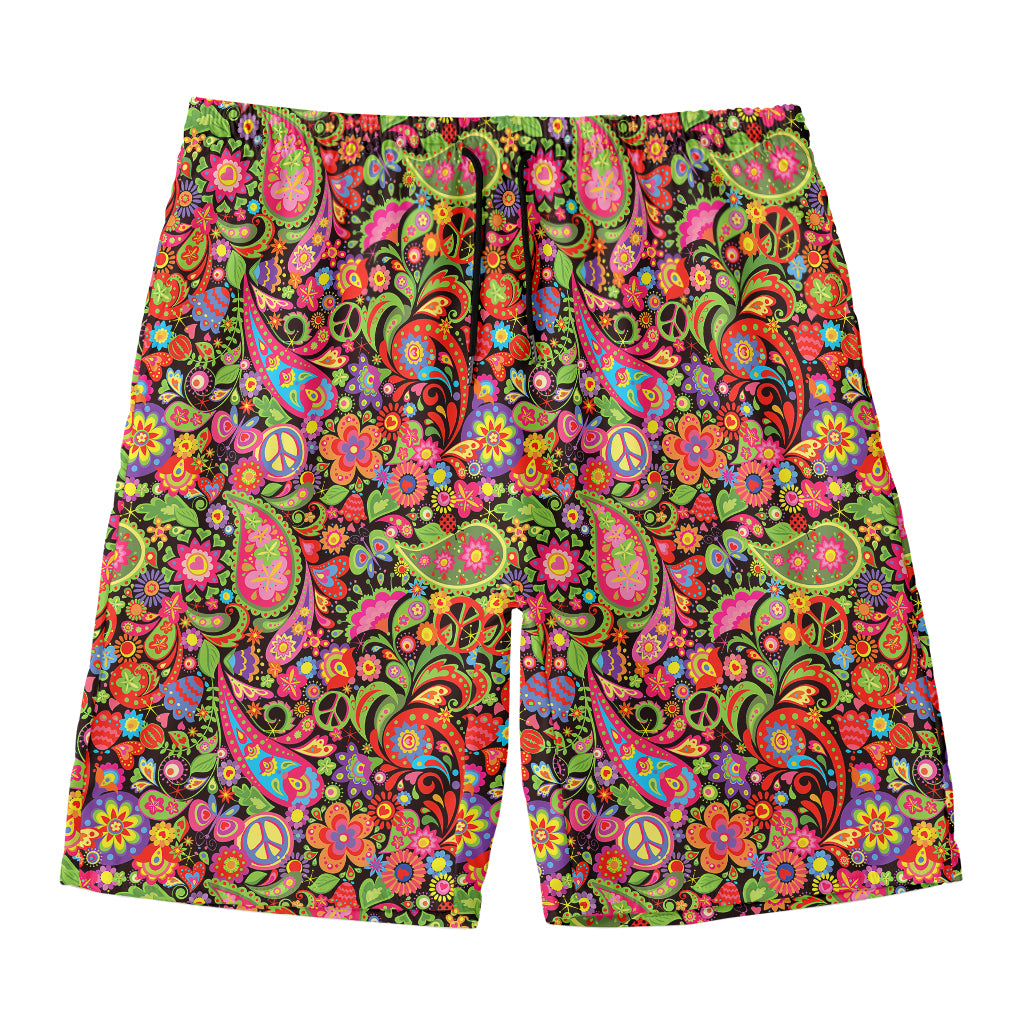 Colorful Hippie Peace Signs Print Men's Swim Trunks
