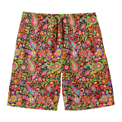 Colorful Hippie Peace Signs Print Men's Swim Trunks