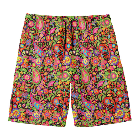 Colorful Hippie Peace Signs Print Men's Swim Trunks