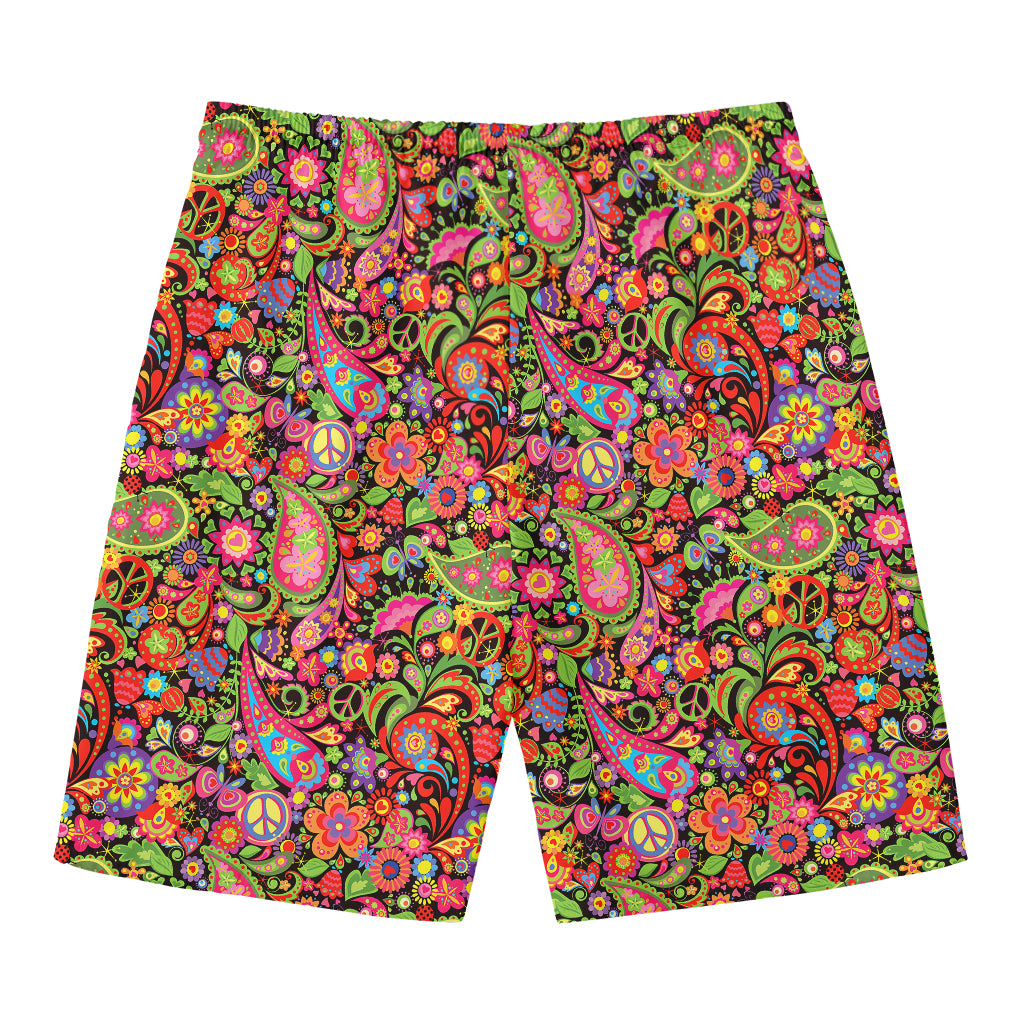 Colorful Hippie Peace Signs Print Men's Swim Trunks