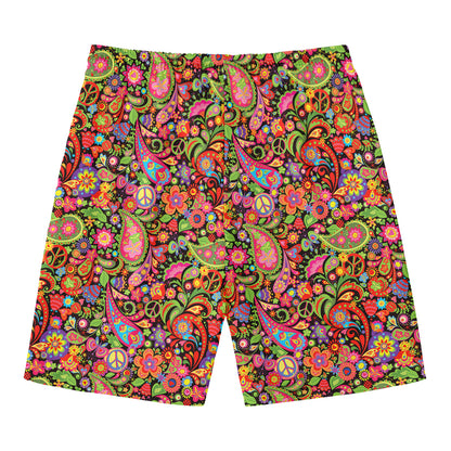 Colorful Hippie Peace Signs Print Men's Swim Trunks