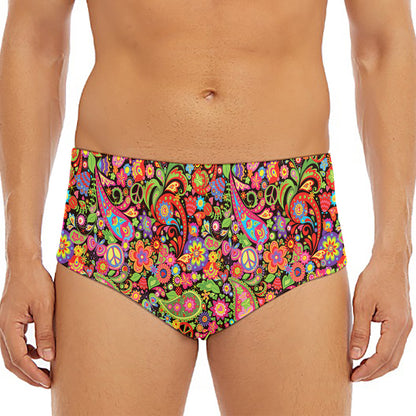 Colorful Hippie Peace Signs Print Men's Triangle Swim Briefs