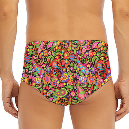 Colorful Hippie Peace Signs Print Men's Triangle Swim Briefs