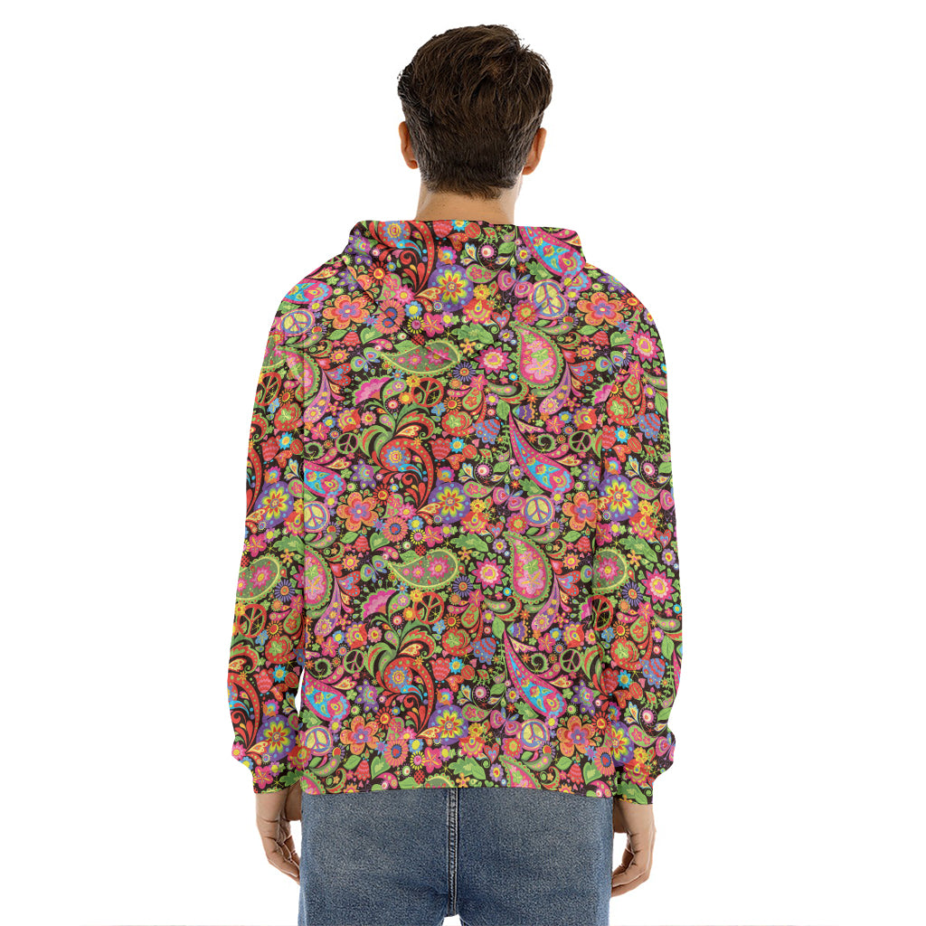 Colorful Hippie Peace Signs Print Men's Velvet Pullover Hoodie