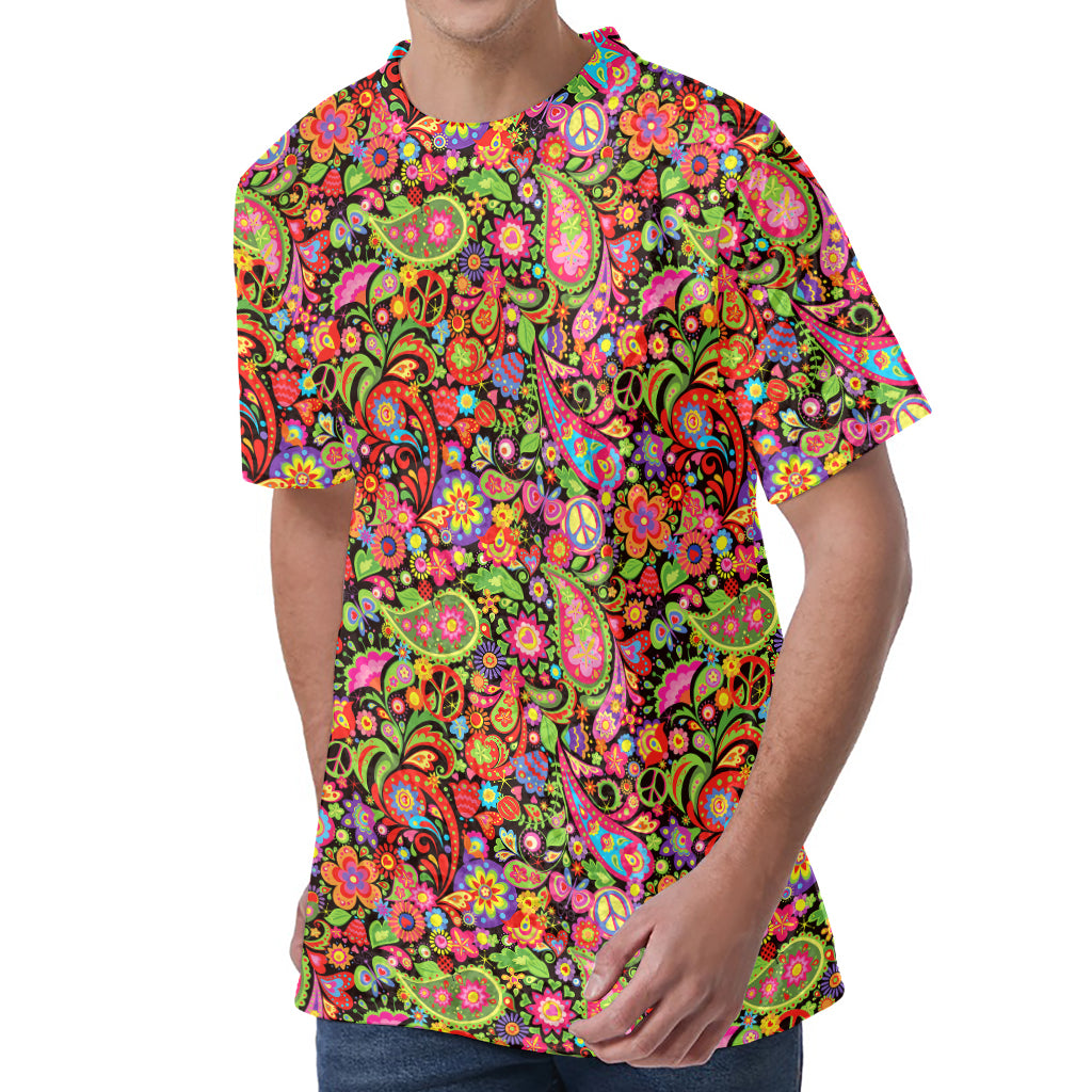 Colorful Hippie Peace Signs Print Men's Velvet T-Shirt