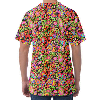 Colorful Hippie Peace Signs Print Men's Velvet T-Shirt