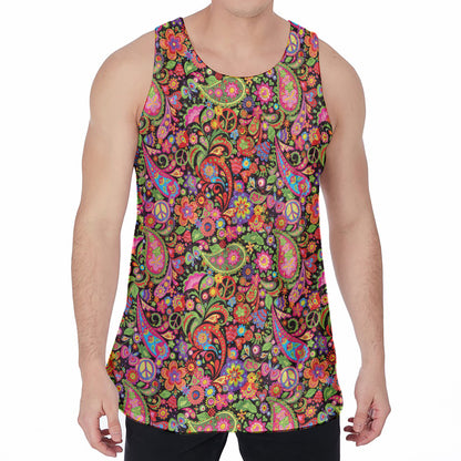 Colorful Hippie Peace Signs Print Men's Velvet Tank Top