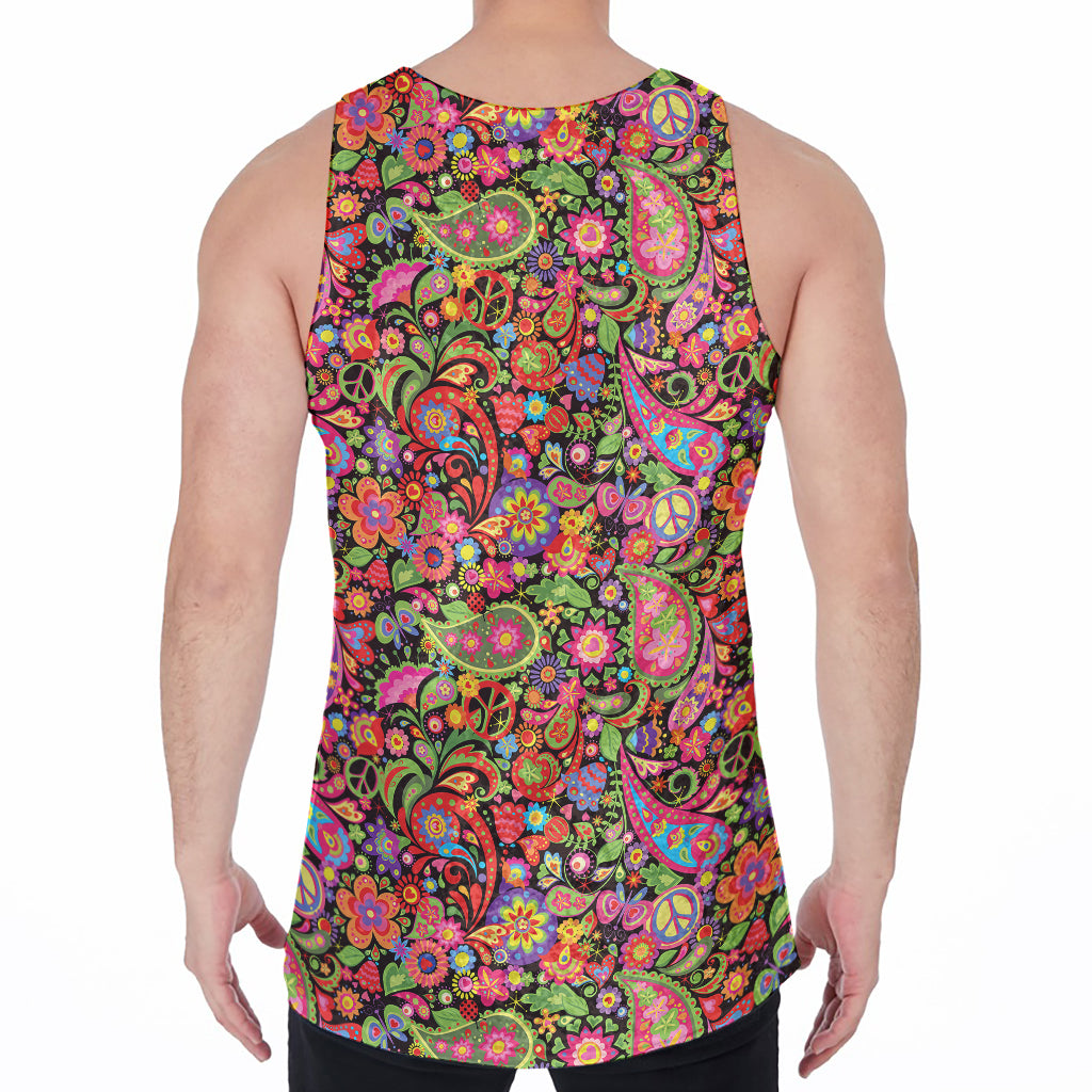 Colorful Hippie Peace Signs Print Men's Velvet Tank Top