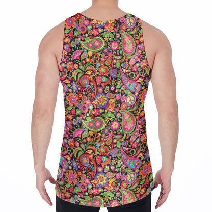 Colorful Hippie Peace Signs Print Men's Velvet Tank Top