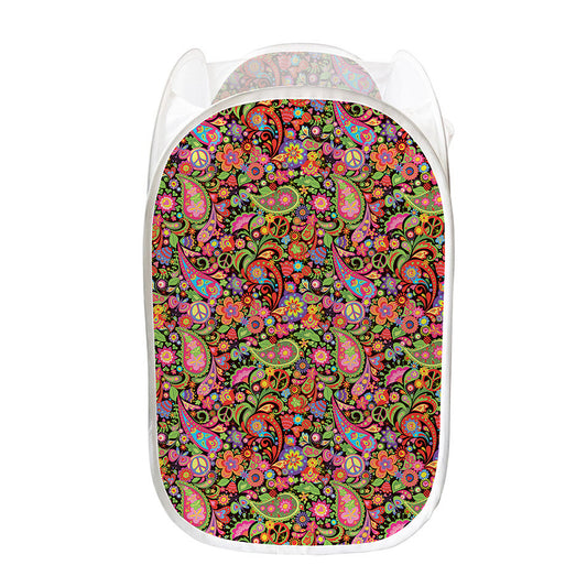 Colorful Hippie Peace Signs Print Mesh Laundry Hamper