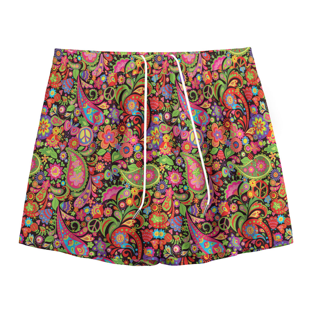 Colorful Hippie Peace Signs Print Mesh Shorts