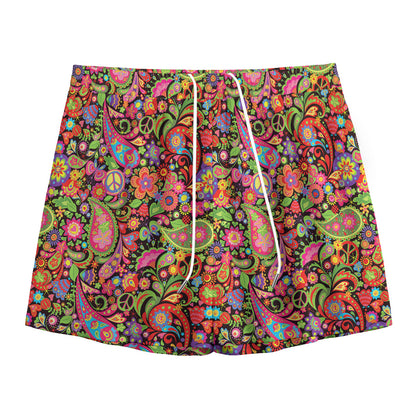 Colorful Hippie Peace Signs Print Mesh Shorts