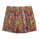 Colorful Hippie Peace Signs Print Mesh Shorts