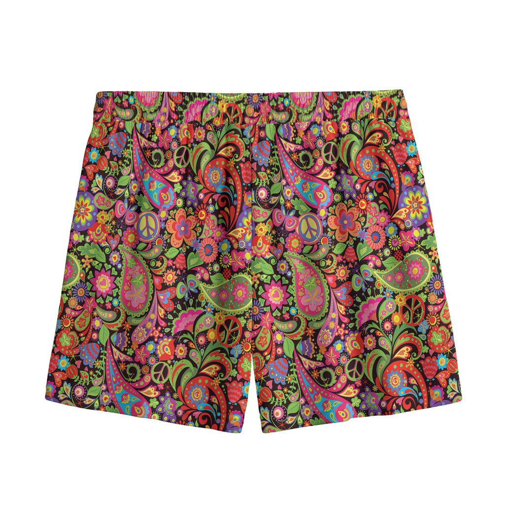 Colorful Hippie Peace Signs Print Mesh Shorts