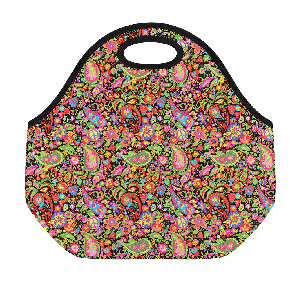 Colorful Hippie Peace Signs Print Neoprene Lunch Bag