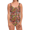 Colorful Hippie Peace Signs Print One Piece Swimsuit
