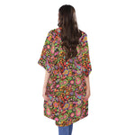 Colorful Hippie Peace Signs Print Open Front Beach Cover Up