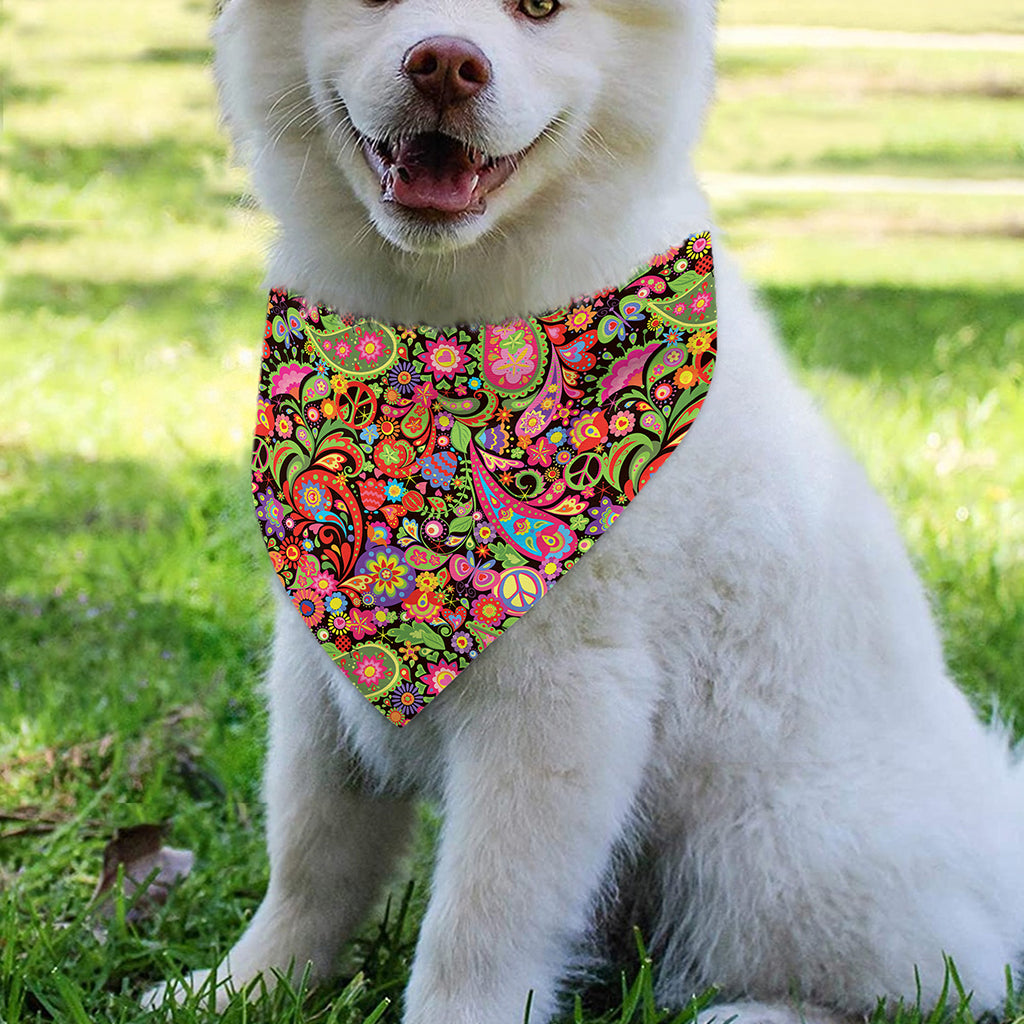 Colorful Hippie Peace Signs Print Over The Collar Dog Bandana