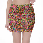 Colorful Hippie Peace Signs Print Pencil Mini Skirt