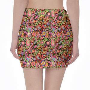 Colorful Hippie Peace Signs Print Pencil Mini Skirt