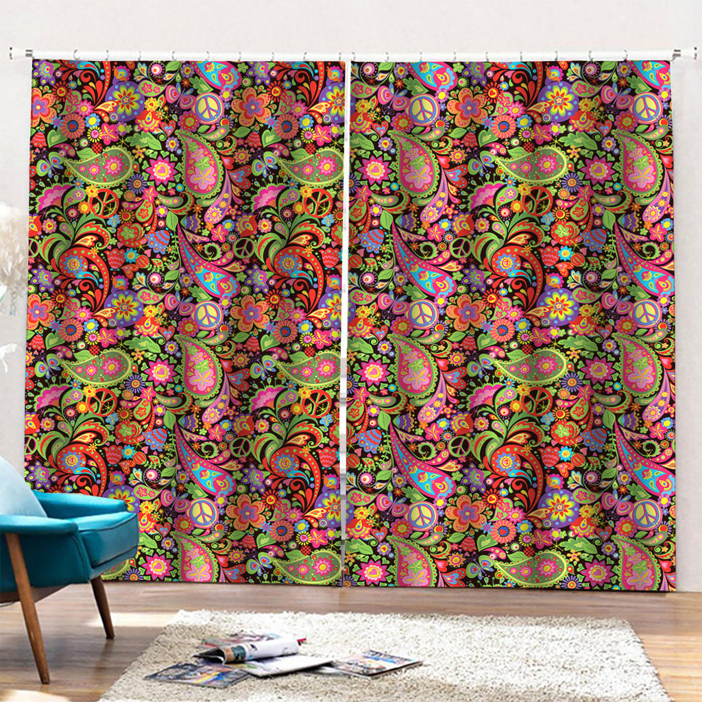 Colorful Hippie Peace Signs Print Pencil Pleat Curtains