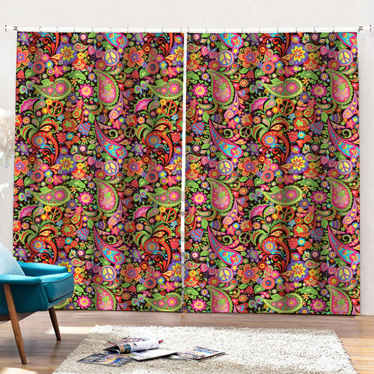 Colorful Hippie Peace Signs Print Pencil Pleat Curtains