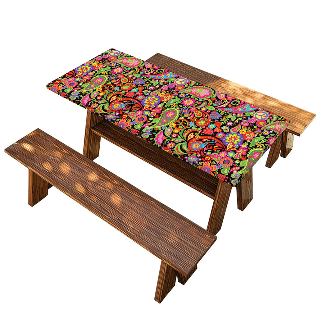 Colorful Hippie Peace Signs Print Picnic Table Cover