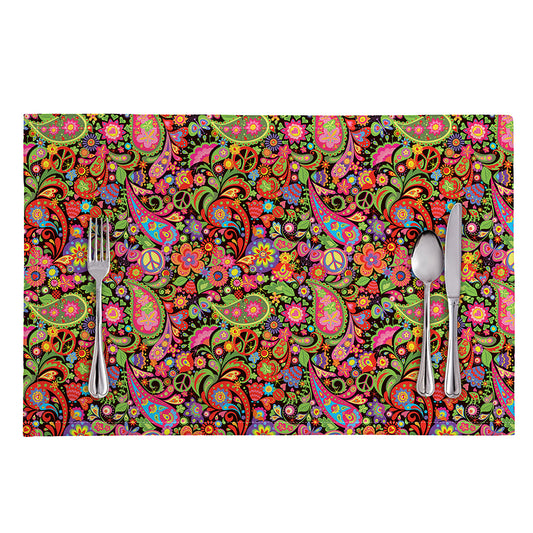 Colorful Hippie Peace Signs Print Placemat