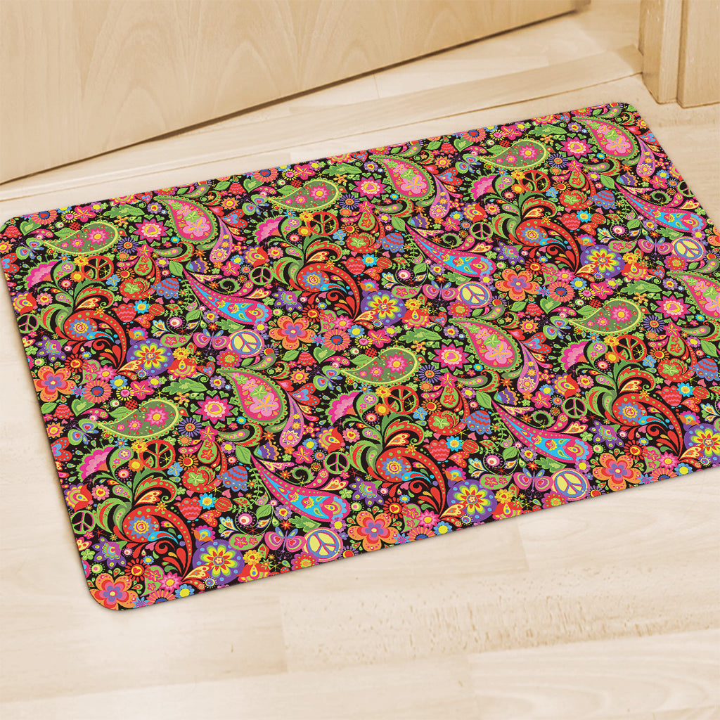 Colorful Hippie Peace Signs Print Polyester Doormat