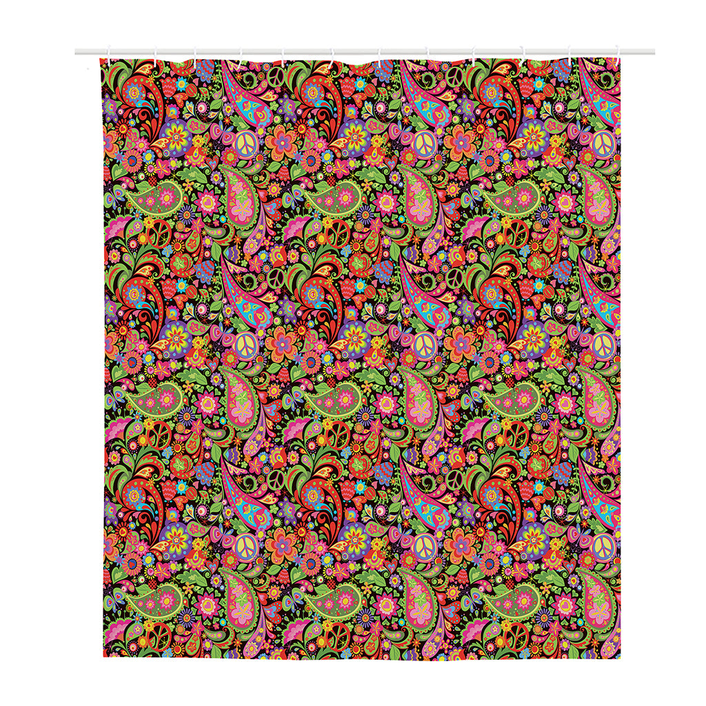 Colorful Hippie Peace Signs Print Polyester Shower Curtain