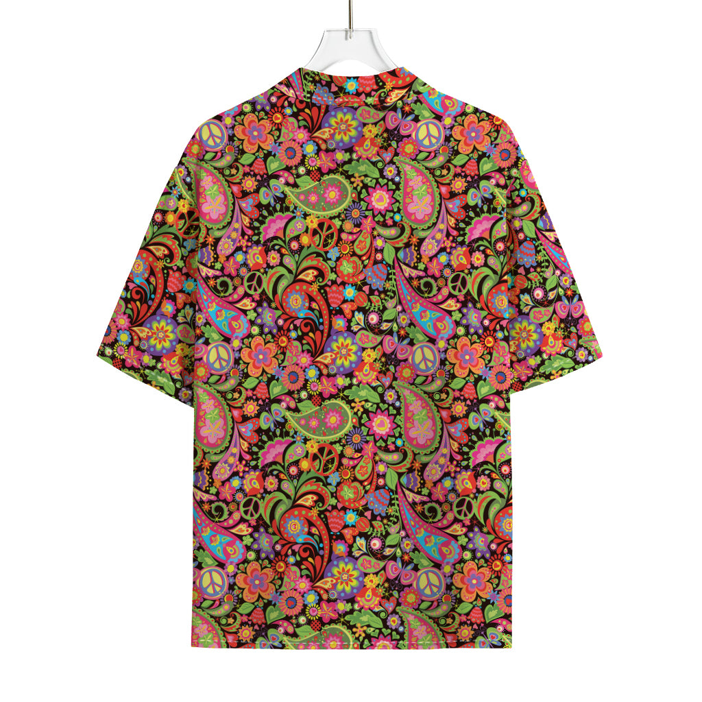 Colorful Hippie Peace Signs Print Rayon Hawaiian Shirt
