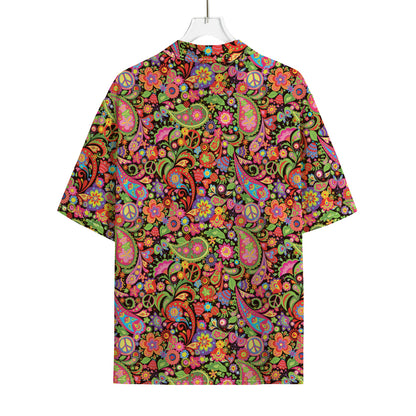 Colorful Hippie Peace Signs Print Rayon Hawaiian Shirt