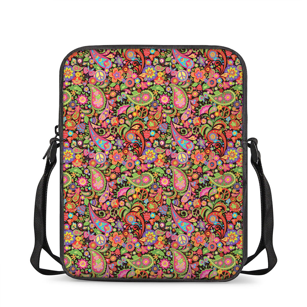 Colorful Hippie Peace Signs Print Rectangular Crossbody Bag