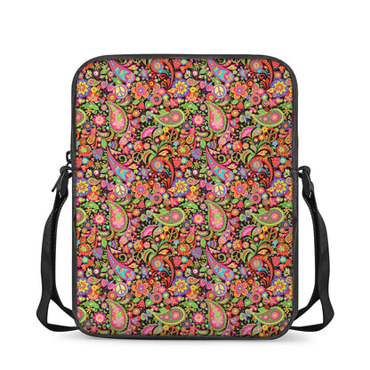 Colorful Hippie Peace Signs Print Rectangular Crossbody Bag
