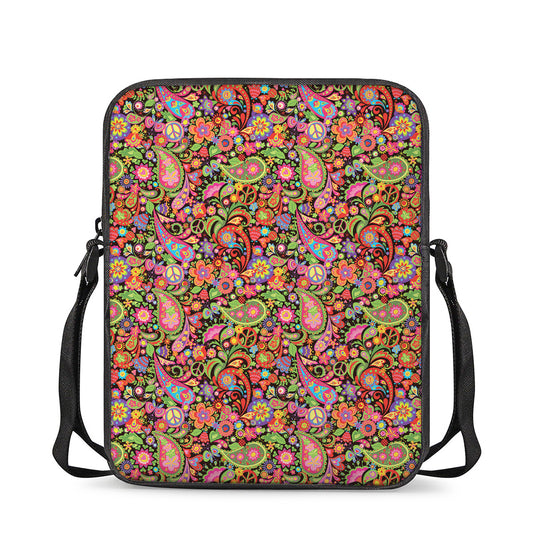 Colorful Hippie Peace Signs Print Rectangular Crossbody Bag