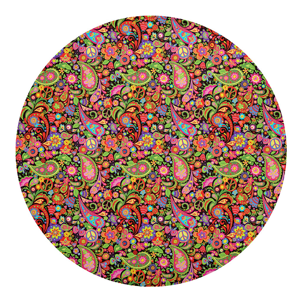 Colorful Hippie Peace Signs Print Round Blanket