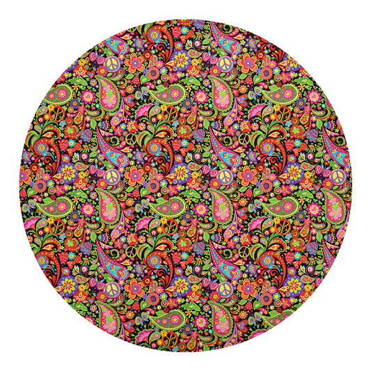 Colorful Hippie Peace Signs Print Round Blanket