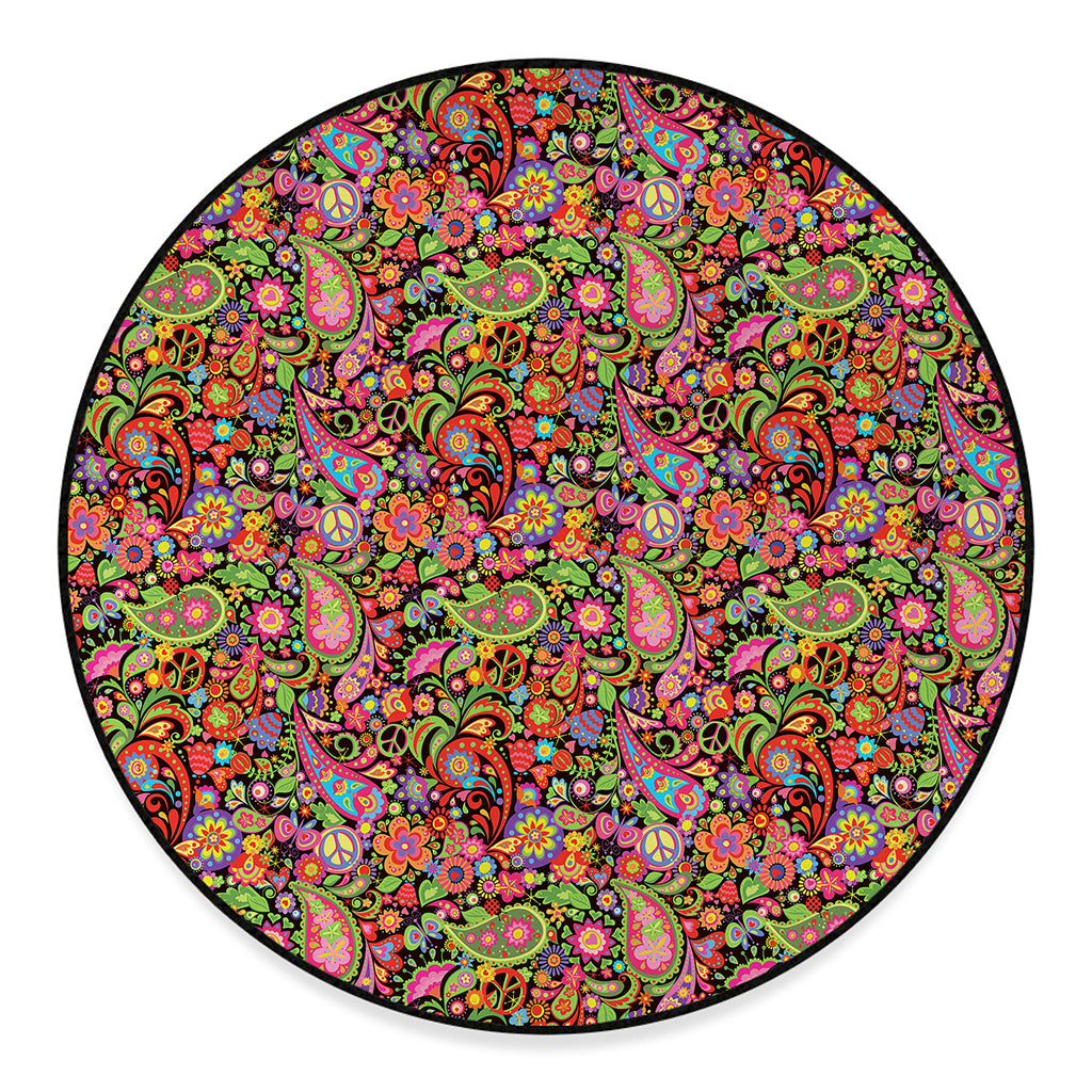 Colorful Hippie Peace Signs Print Round Floor Mat