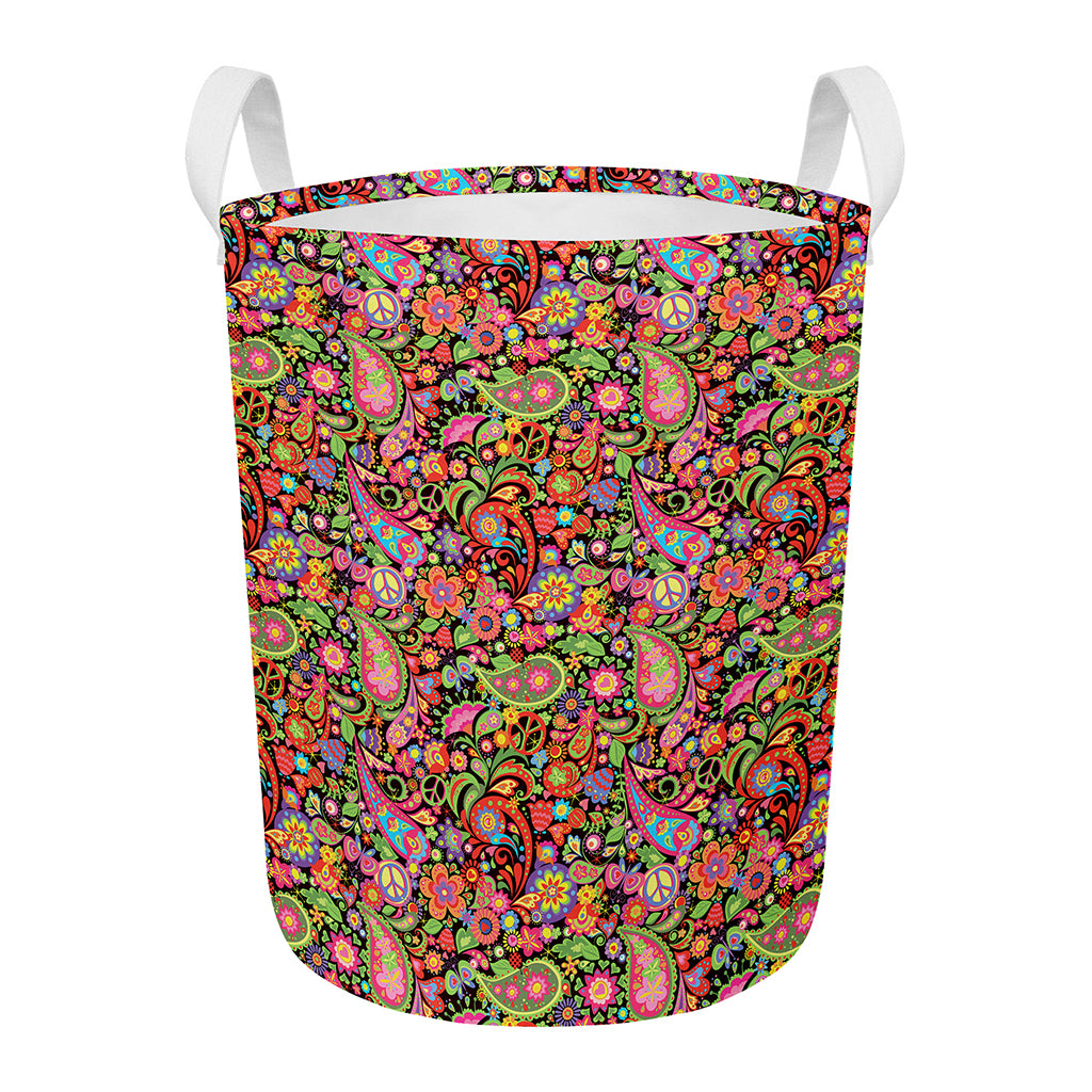 Colorful Hippie Peace Signs Print Round Laundry Basket
