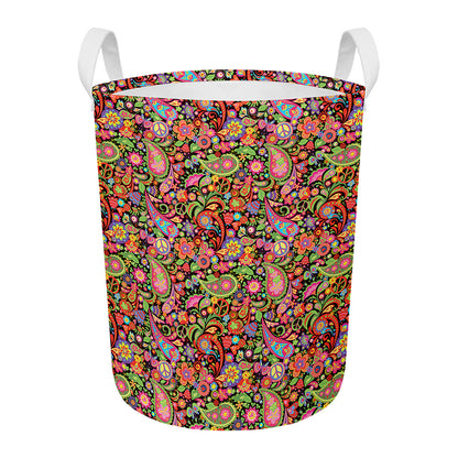 Colorful Hippie Peace Signs Print Round Laundry Basket