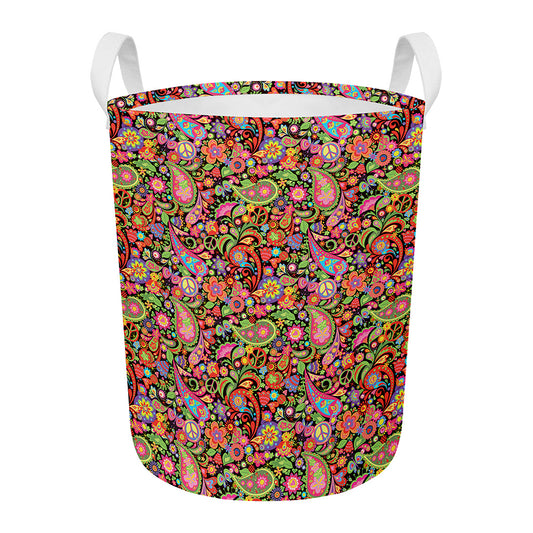 Colorful Hippie Peace Signs Print Round Laundry Basket