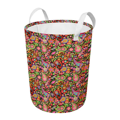 Colorful Hippie Peace Signs Print Round Laundry Basket