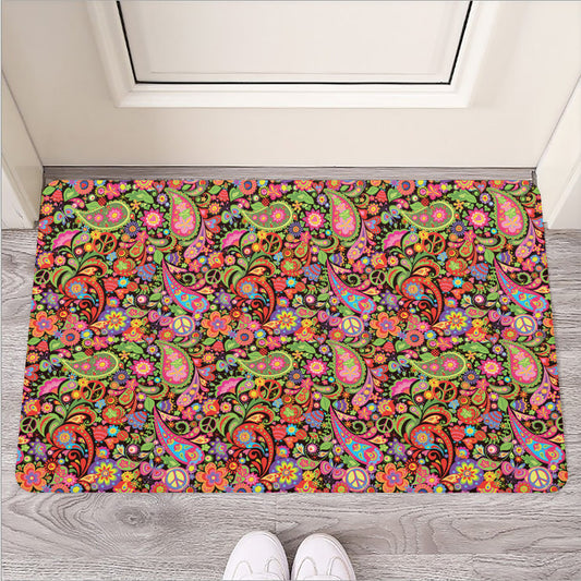 Colorful Hippie Peace Signs Print Rubber Doormat