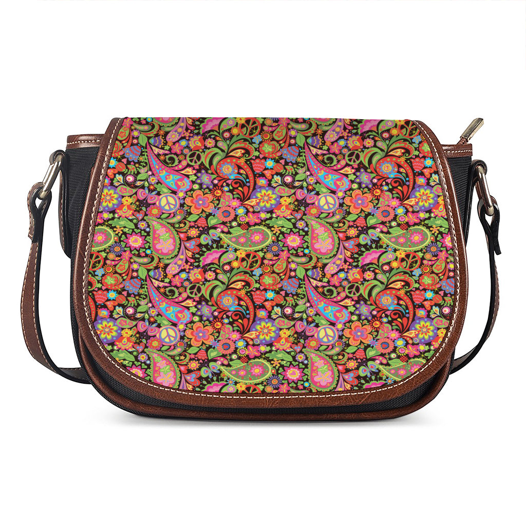 Colorful Hippie Peace Signs Print Saddle Bag